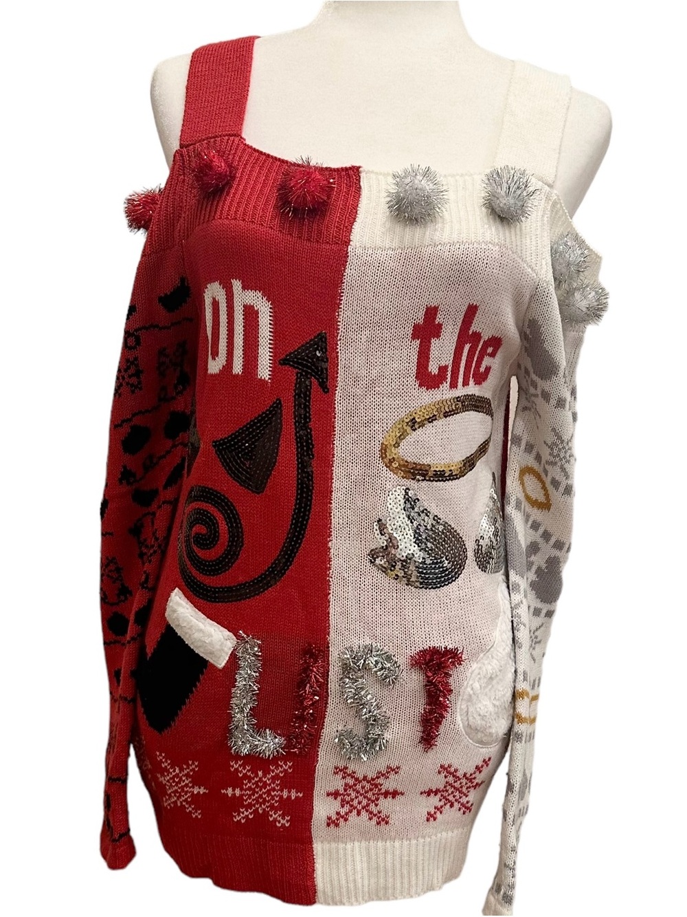 “Ugly” Christmas Sweater Off the Shoulder Size M